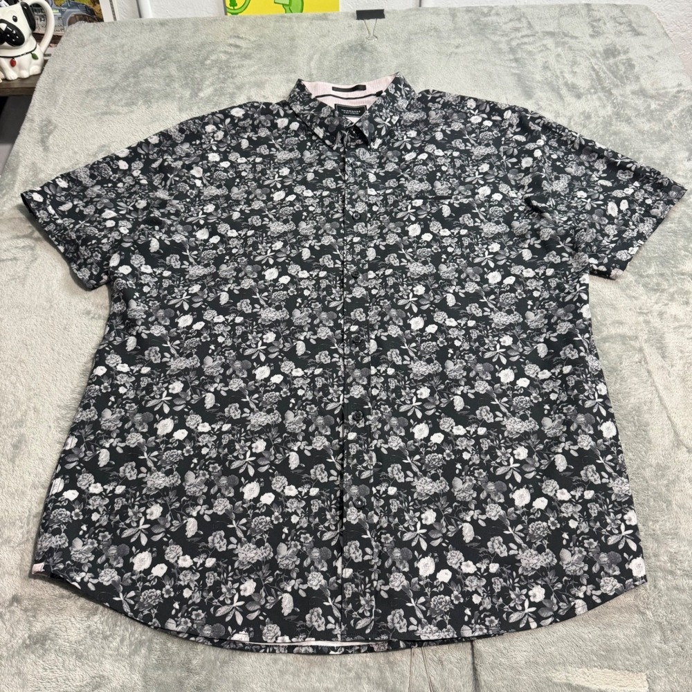 7Diamonds Rose Garden 4-Way Stretch Woven Shirt Mens XL‎ Black White Floral XL